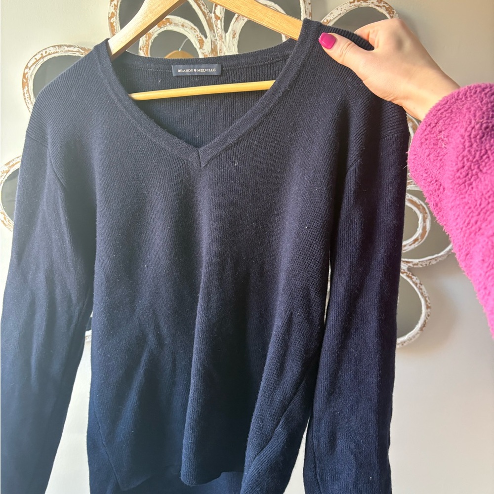 Brandy Melville Navy Wool V Neck Sweater